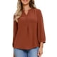 thumbnail image 1 of CAMISA DE BOTONES V DE INSPIRACIÓN CHIC PARA MUJERES CON MANGAS 3/4 Y DETALLE PLEAT, BLUSA CASUAL S COLOR ROJO LADRILLO, 1 of 6