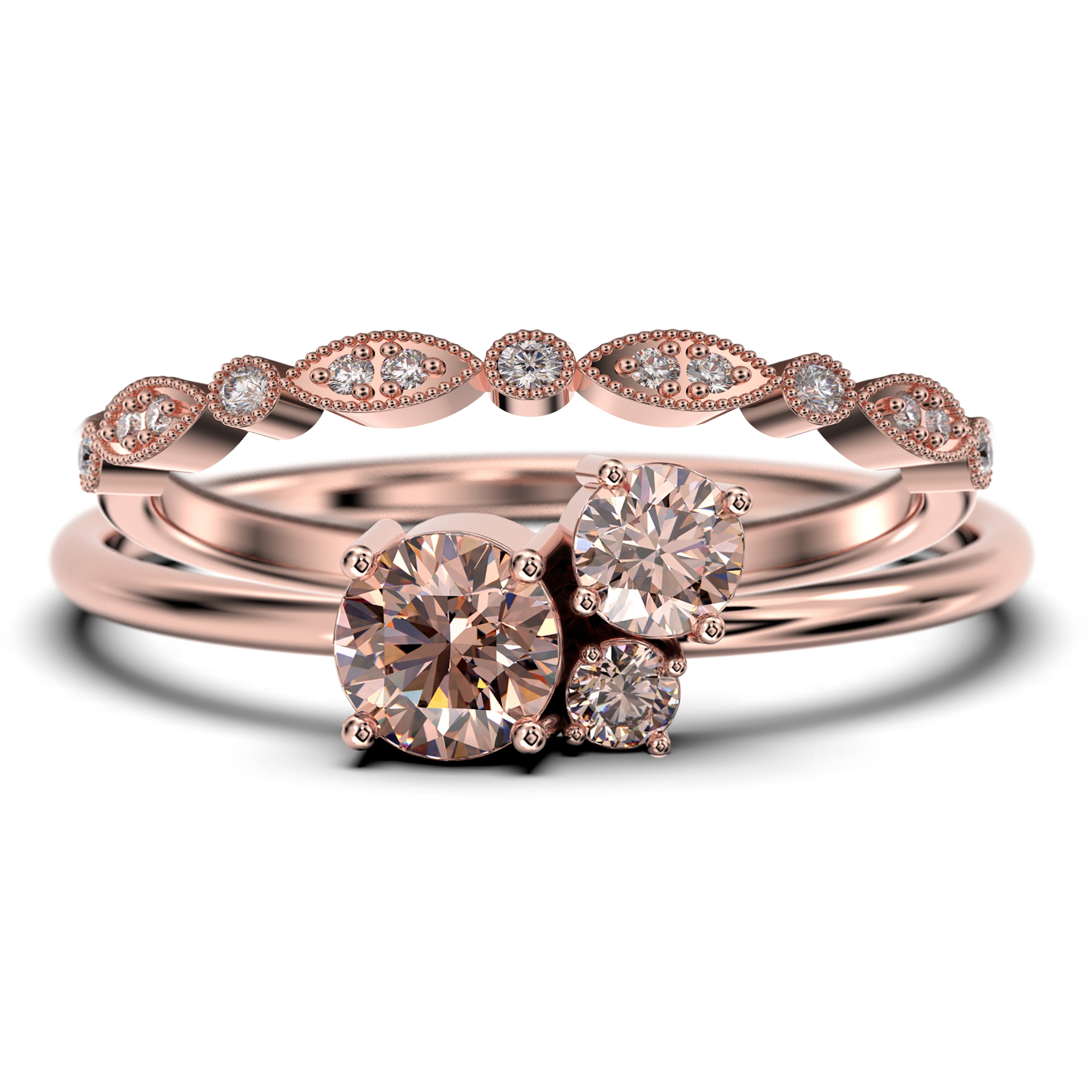 Unique 3 Stone Minimalist 1.05 Carat Round Cut Engagement