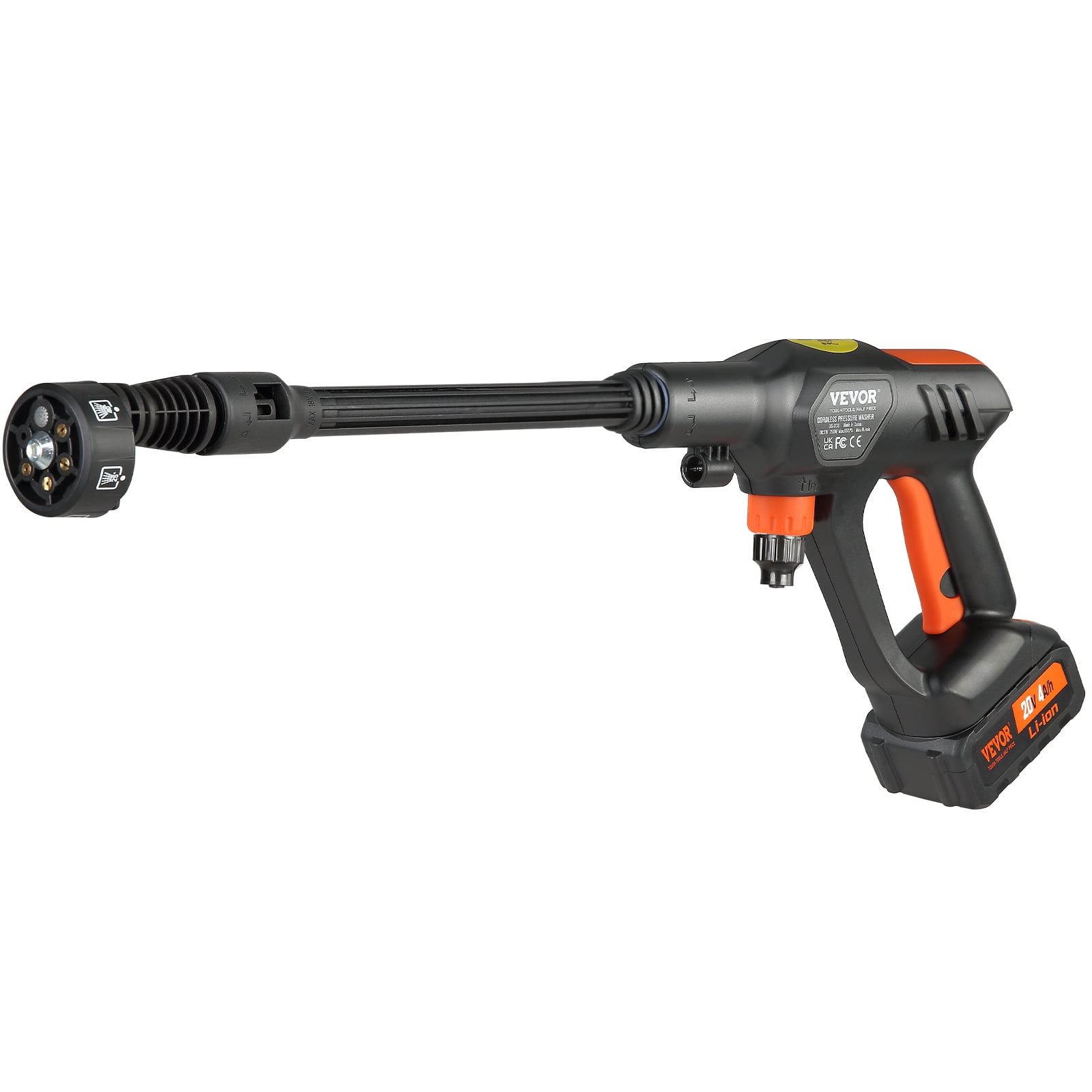 VEVOR Cordless Pressure Washer, 652-PSI 1.1 GPM Portable Power Cleaner, Handheld High-Pressure Car Washer Gun with 4.0Ah Battery, Charger, 6-in-1 Nozzle, for Home/Floor Cleaning & Watering