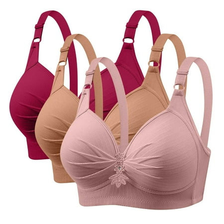 GERsome Women s Pack of 3 Assorted Color Push Up Bra Full Coverage Bras Lace Padded Underwire Plunge Floral 3PCS#Red/Khaki/Pink S38/85BC