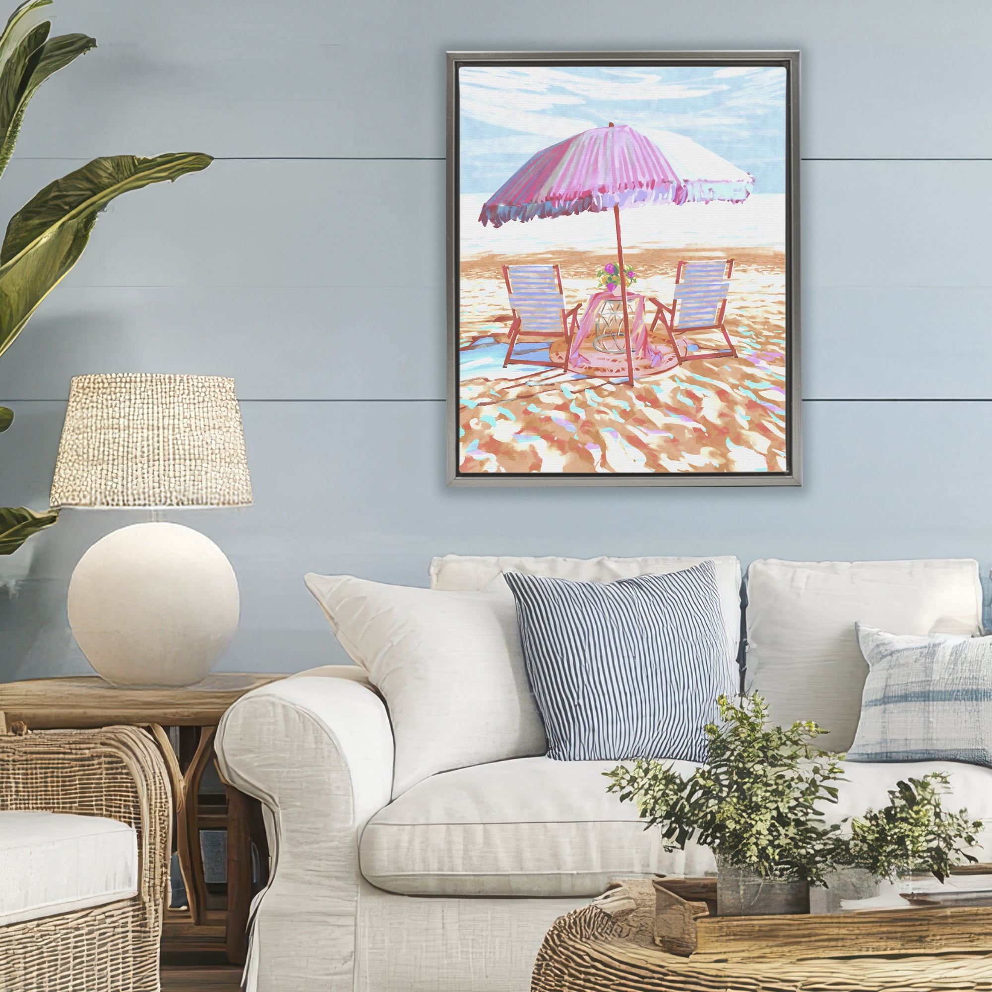 Stupell Industries Seaside Summer Picnic For Two Gray Framed Floater Canvas Wall Art, design by Ziwei Li