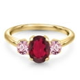thumbnail image 3 of Gem Stone King 1.80 Ct Red Mystic Topaz Pink Lab Grown Diamond 18K Yellow Gold Plated Silver Ring, 3 of 6