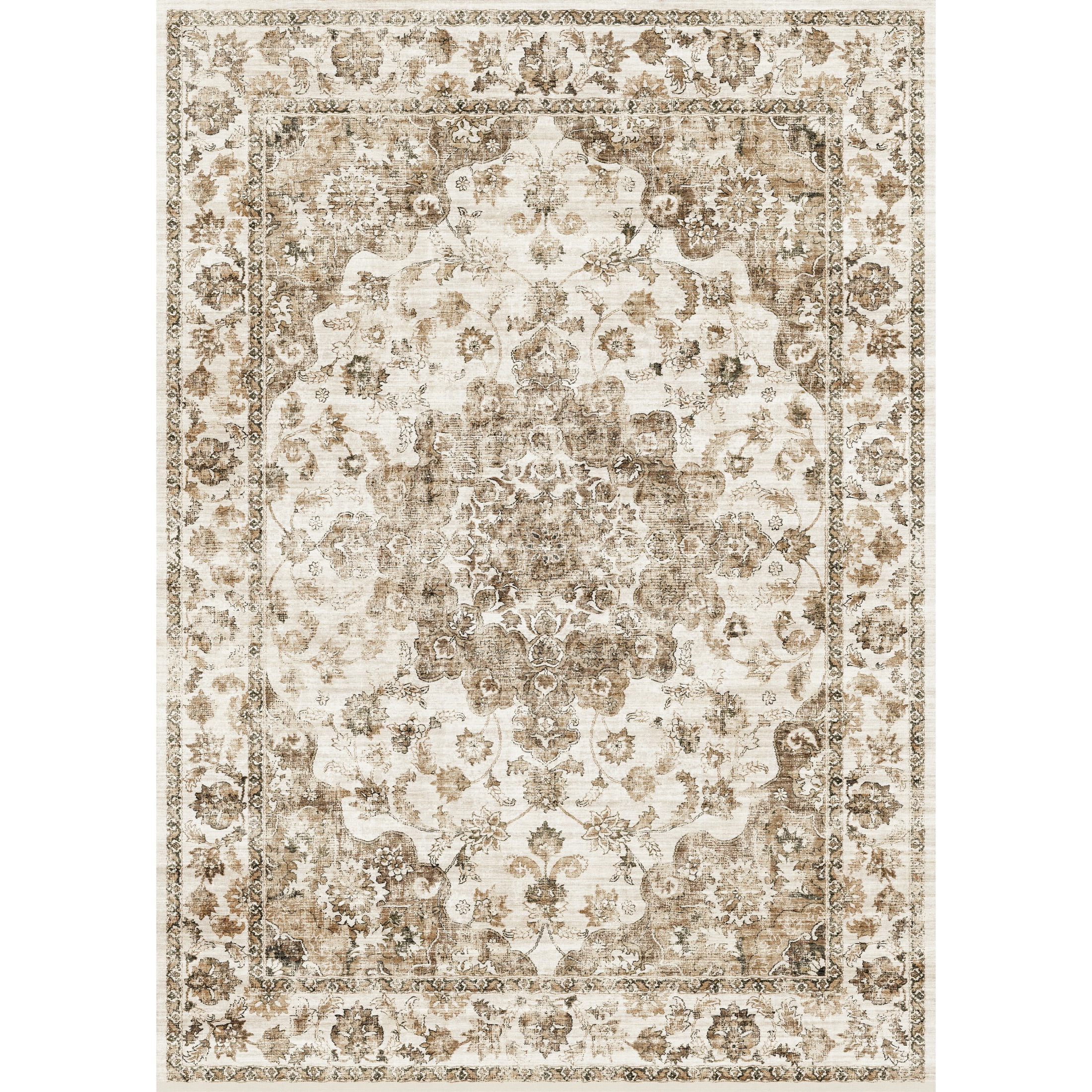 WIPONKEN 5x7 Area Rugs for Living Room Bedroom Dining Room Office Farmhouse, Machine Washable Non Slip Vintage Persia Rug Brown