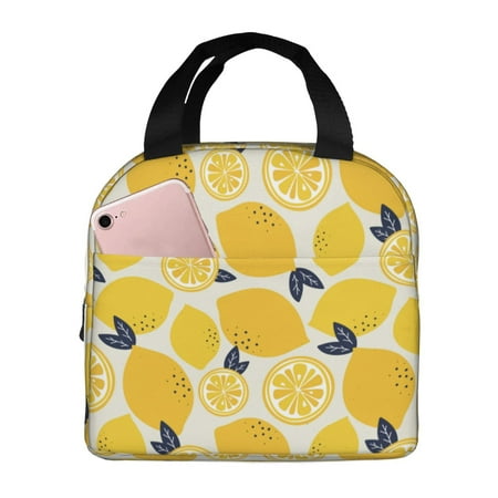 Insulated Lunch Bag for Women Men - Cute Lemon Black Leaves Leakproof Cooler Lunch Box for Women Men  Lunch Tote Bags for Work School Picnic Travel