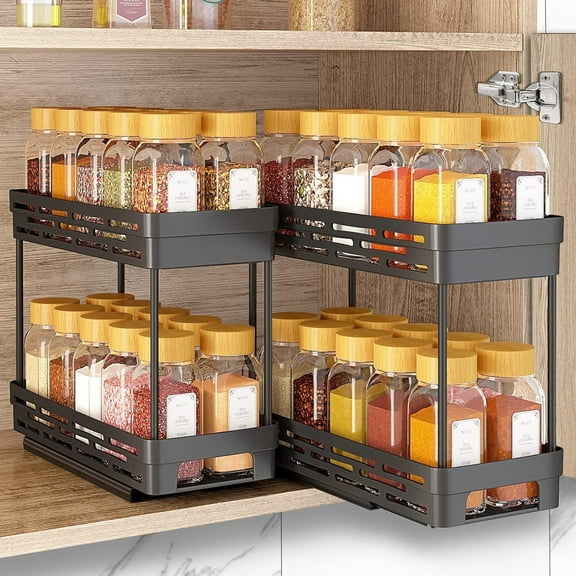AOKIWO 2 Packs Pull Out Slide-Out Spice Rack Organizer for Cabinets,Multi-Purpose Kitchen Cabinet Organizer, Suitable for Cabinet Size 12"Hx11"Dx5"W, Black