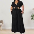 thumbnail image 5 of GERsome Women's 2 Piece Outfits Short Sleeve Strappy Crop Tops and High Waist Wide Leg Pant Sets Plus Size Lounge Outfits XL-5XL (Black,2XL), 5 of 6