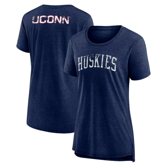 Women's Heather Navy UConn Huskies Slab Serif Tri-Blend T-Shirt