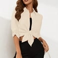 thumbnail image 2 of IROINNID Button Down Shirt for Women Sales Casual Turndown Collar Long Sleeve Summer Sexy Solid Shirts with Pocket,Beige, 2 of 9