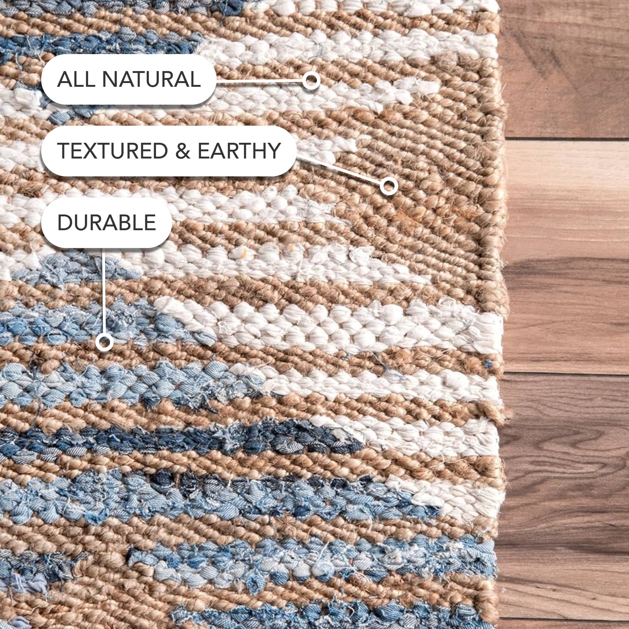 nuLOOM Hand Braided Marla Denim And Jute Diamonds Area Rug, 2' 6" x 6', Runner, Marla Off-white