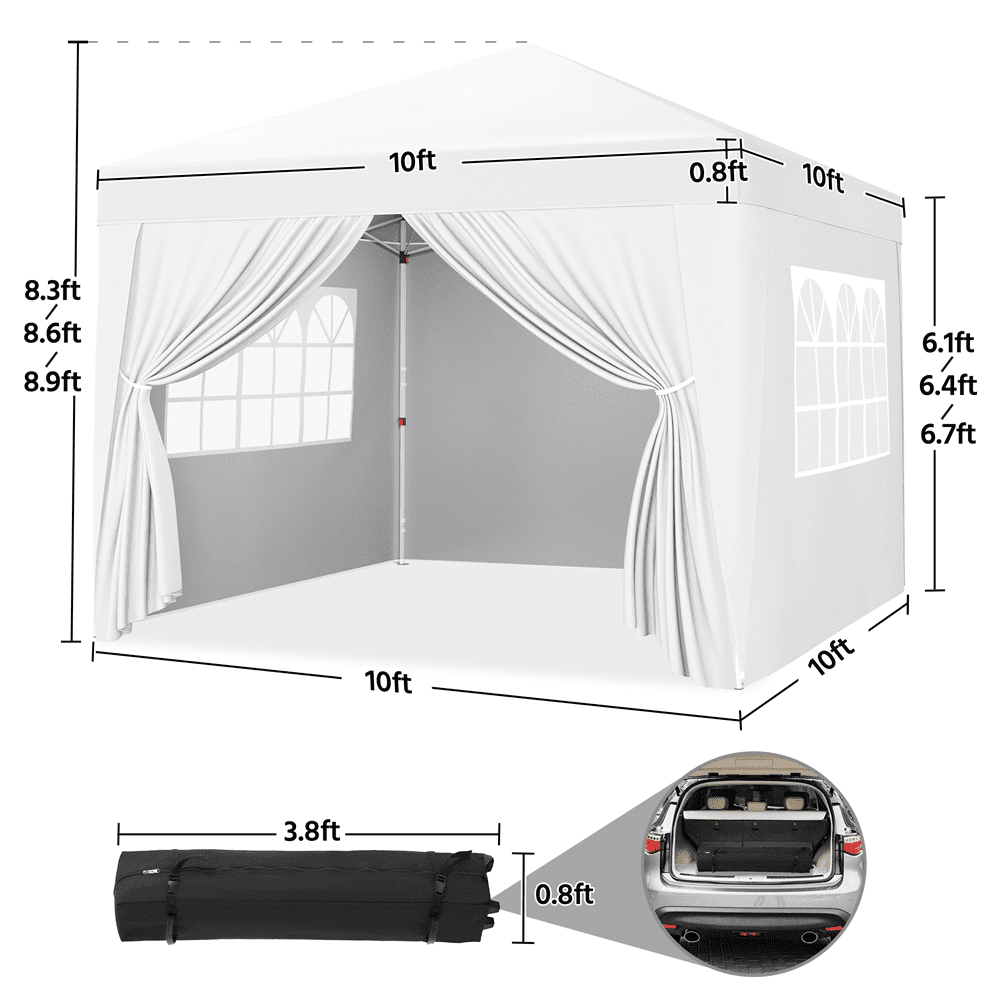 Renwick 10x10 ft Pop Up Canopy Tent with 4 Sidewalls, White