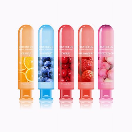 5 Combos Fruit Flavored Water Based Personal Lubricant Gel Adult Oral Fun Sex Lube for Couple Men Women - Strawberry + Cherry + Peach + Blueberry + Orange