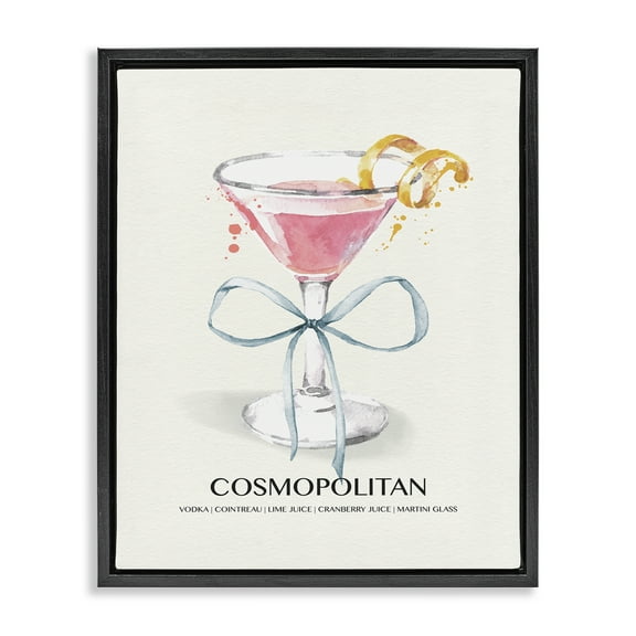 Stupell Industries Pastel Cocktail with Bow Food & Beverage Painting Black Floater Framed Canvas Art Print Wall Art, 17 x 21