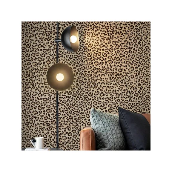 Leopard Print Peel and Stick Wallpaper, Waterproof Removable Self Adhesive Textured Wall Paper, Yellow Unique Funky Cheetah Contact Paper for Bedroom and Bathroom 480"X17.3"