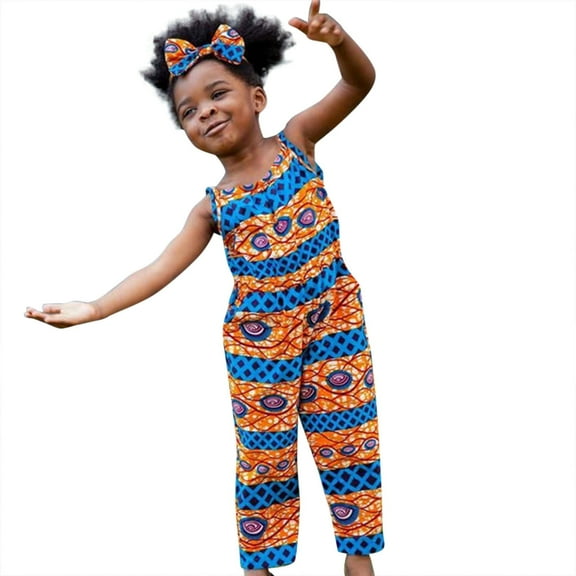 Coerni Toddler Romper Pants Girls African Clothes Sleeveless Dashiki Ankara Romper Kids Summer Overall Jumpsuit Outfits