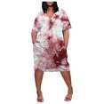 thumbnail image 1 of TSADFHJI Wool Skirt Women's Large Size Tie Dye Printed V Neck Comfortable Loose Dress Short Sleeved Knee Length Dress with Pockets Xxl Wine, 1 of 6