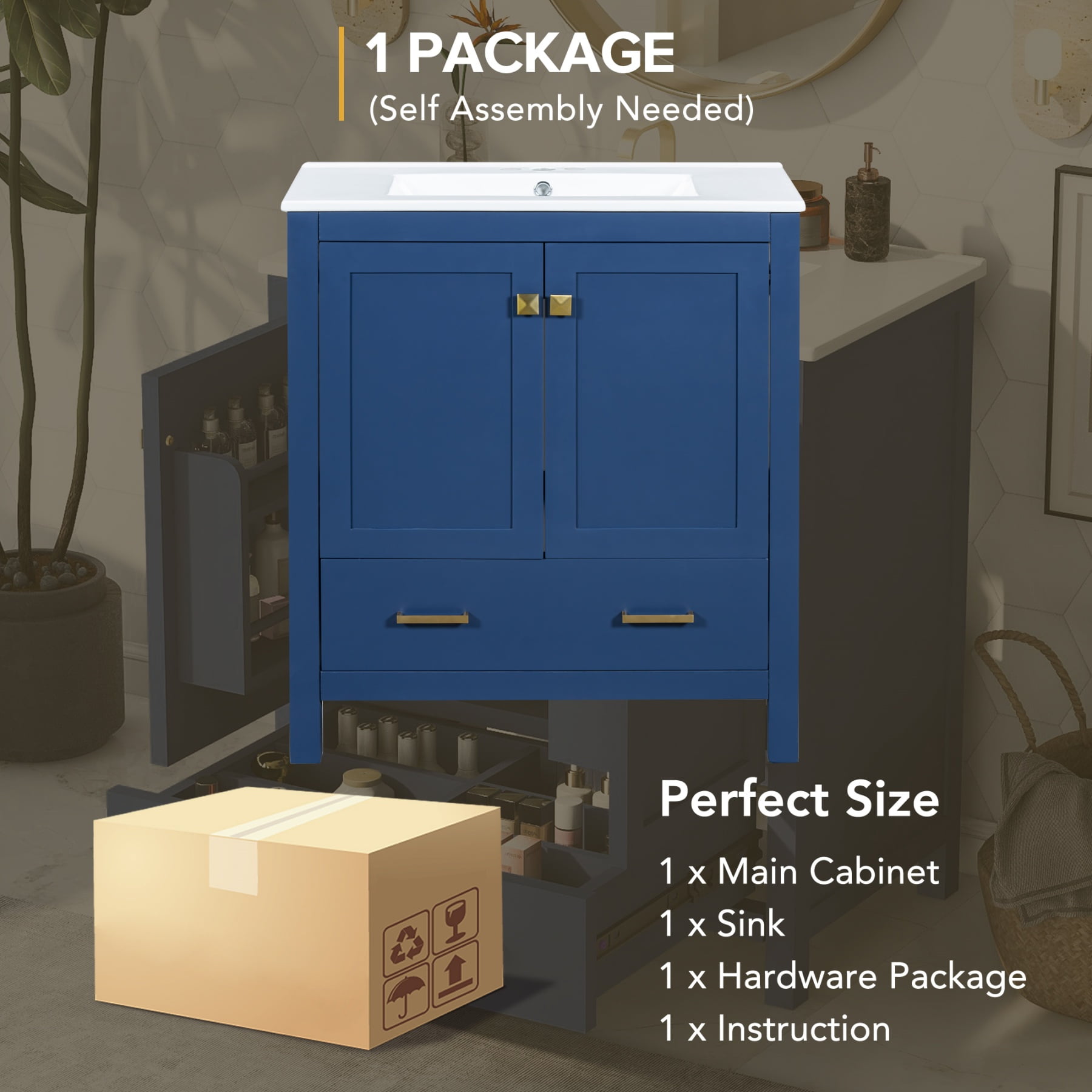 30" Bathroom Vanity with Single Sink,Combination Under Counter Sink,Bathroom Storage Cabinet with 2 Doors and a Drawer,Multifunctional Storage,Blue