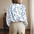 thumbnail image 4 of Womens Button Down Shirts Loose Fit Long Sleeve Collared Blouse Casual V Neck Tops Outfits Blue L, 4 of 7