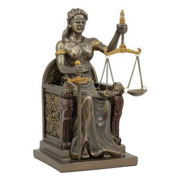Ebros Seated Lady Justice Statue 8" Tall Greek Goddess La Justica Dike Figurine in Faux Bronze Resin