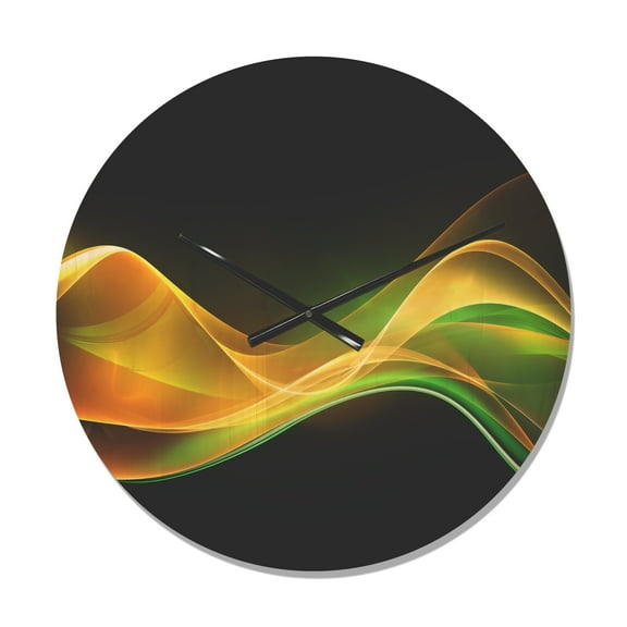 Designart '3D Green Gold Wave Design ' Modern Wood Wall Clock