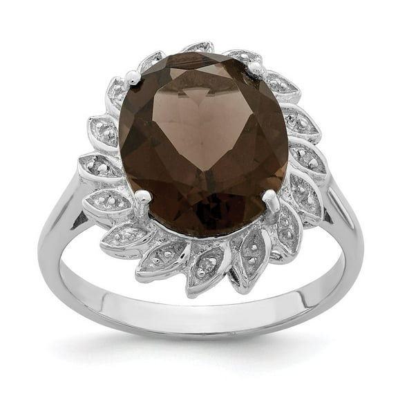 Auriga Fine Jewelry 925 Sterling Silver Rhodium Smoky Quartz and Diamond Ring for Women Size 7