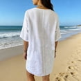 thumbnail image 6 of Women's Linen Casual Knee Length Tunic Dress V Neck Short Sleeve Loose Fit Shift Dress with Pockets Lightweight Breathable Summer Daily Wear Minimalist Comfortable Apparel, 6 of 6