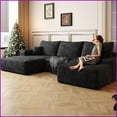 thumbnail image 6 of 107" Modern Minimalist Plush Corduroy Sectional Sofa with Ottoman | No Assembly | Living Room | Square Arms | Foam | Cushion Back, 6 of 7