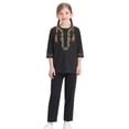 thumbnail image 2 of Kids' Gold Thread Embroidery 2-Piece Suit Set, 2026 New Half Button Round Neck Long Sleeve Top and Matching Straight Leg Pants, Formal Occasion Outfit for Boys and Girls - Black, 2 of 7