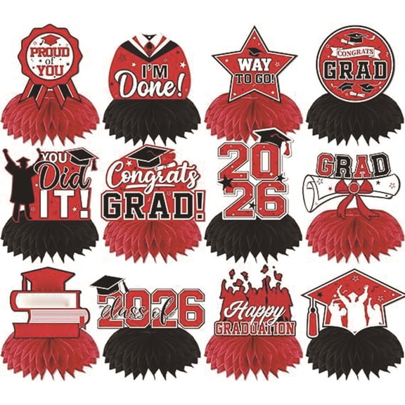 2026 Graduation Party Honeycomb Centerpieces Multi-Color Table Decorations for Grad Ceremony and Party Table Supplies