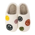 thumbnail image 5 of PacificPlex Womens Smiley Fuzzy Preppy Smile Slippers Retro Plush (5-6, Grey Multi Smile), 5 of 7