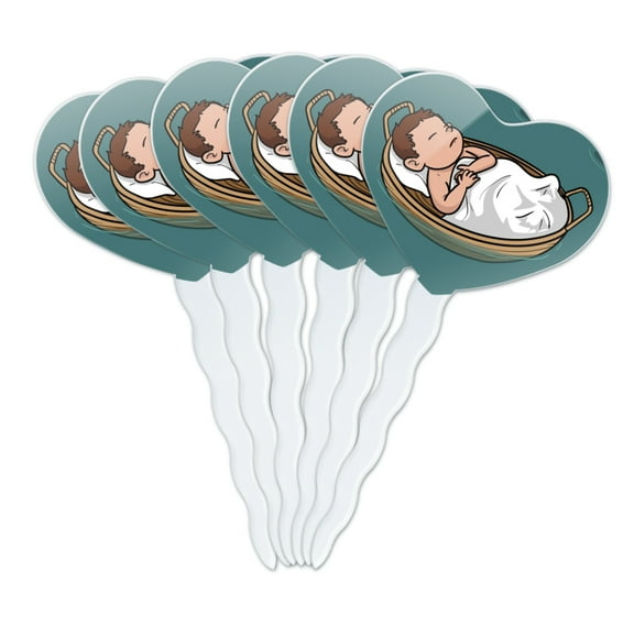Baby Moses in a Basket Christian Heart Love Cupcake Picks Toppers Decoration Set of 6