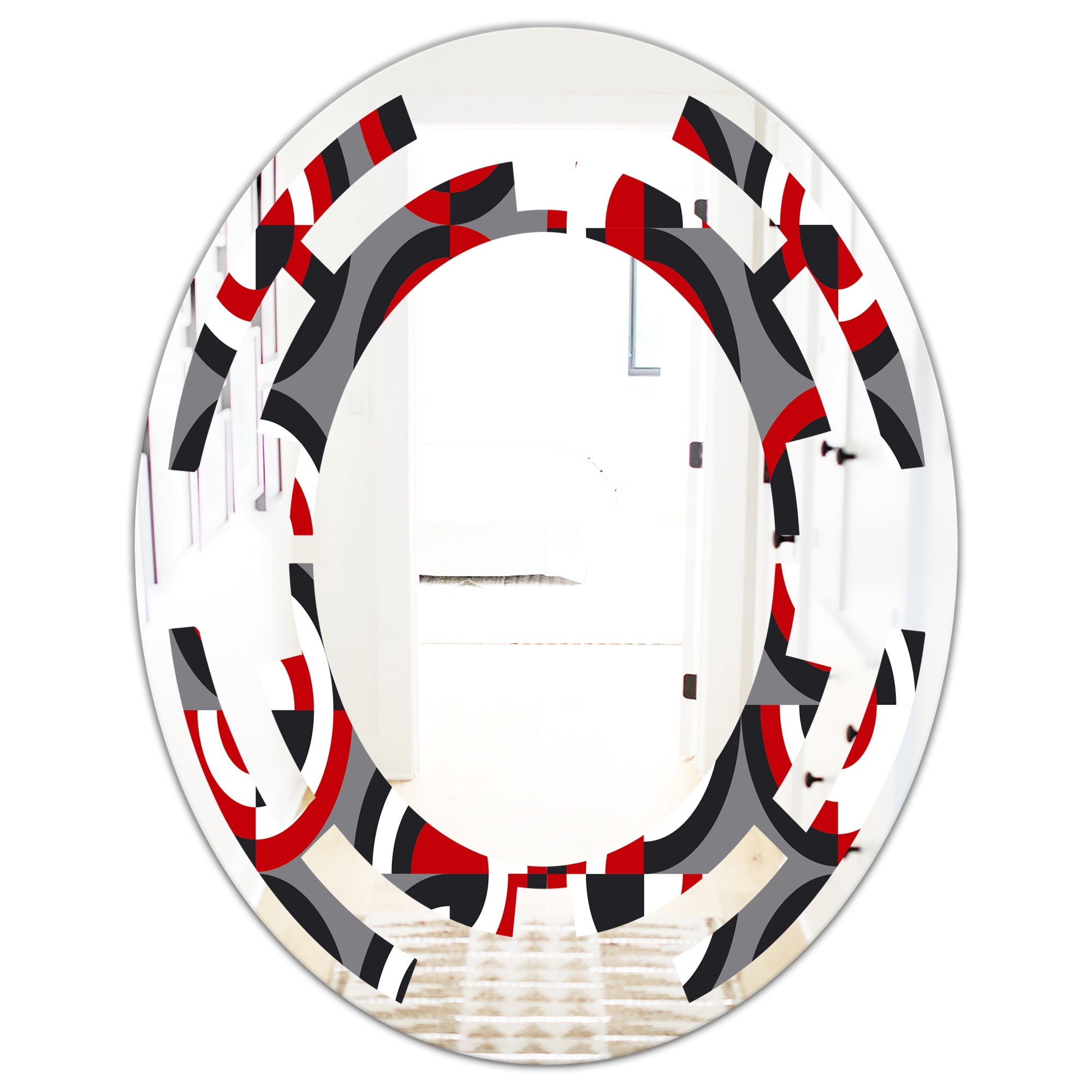 Designart 'Retro Circular Pattern Geometrical' Modern Oval Wall Mirror - Space