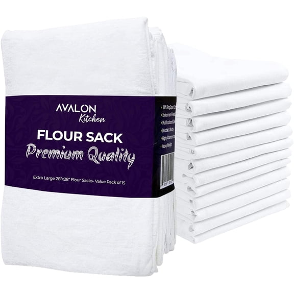Flour Sack Towels Pack of 15-28x28 Inches - 100% Cotton, Highly Absorbent Dish Towels for Drying Dishes, Durable Tea Towels for Kitchen, Multipurpose Kitchen Towels