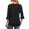 thumbnail image 3 of MOYIKO Women Summer Top 3/4 Sleeve Loose Fit T Shirt Black Bell Sleeve Pleated Tunic Blouse Tee XXL, 3 of 7