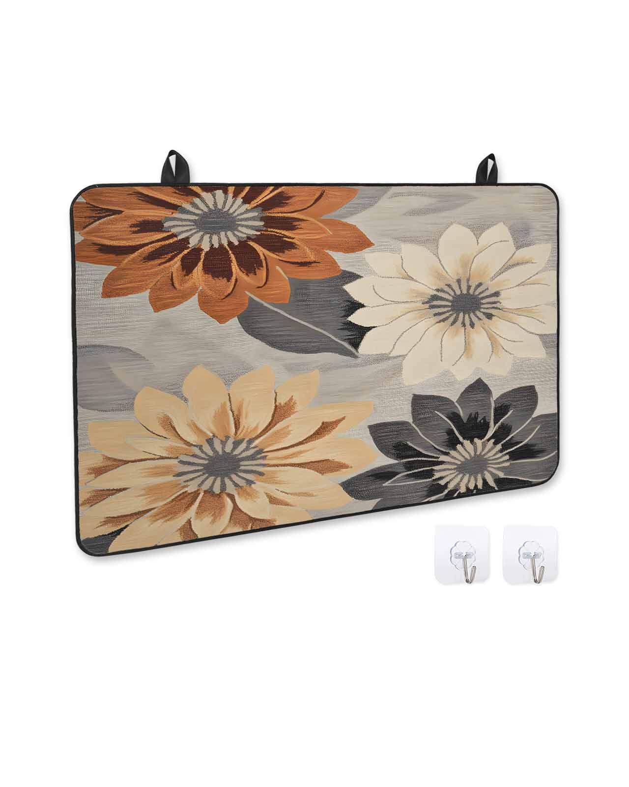 nqOlkjepod Large Induction Cooktop Protector Mat 36"x21", Burnt Orange Grey Black Flower Stove Top Covers for Electric Stove, Spring Floral Botanical Stove Burner Cover Mats, Glass Top Stove Cover