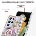 thumbnail image 3 of Compatible for Samsung Galaxy S21 Ultra Case with Ring Kickstand Holder Clear Floral Pattern Hybrid PC TPU Shockproof Protective Phone Case Cover for Galaxy S21 Ultra Women Girls, Flowers, 3 of 5