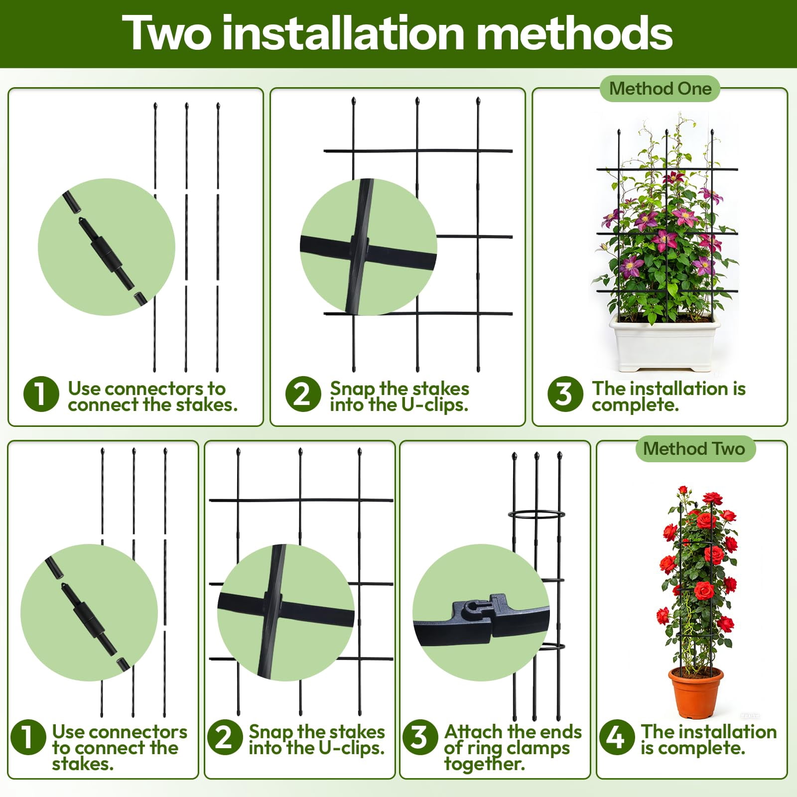 2 Pack Garden Trellis  47" For Potted Plants Tomato Cages Plant & Supports Vines Crop Climbing Indoor Outdoor Flower Vegetable Pots