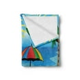 thumbnail image 2 of Beach Soft Flannel Fleece Throw Blanket, Colorful Cartoon Style Coast Pattern Boat Rainbow Umbrella Open Skyline Palm Tree, Cozy Plush for Indoor and Outdoor Use, 60" x 80", Multicolor, by Ambesonne, 2 of 5
