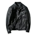 thumbnail image 3 of Clearance 2024! ZVNAΖH Men's Stand Collar Leather Jacket Motorcycle Lightweight Faux Leather Outwear, Sizes S-4XL, 3 of 4