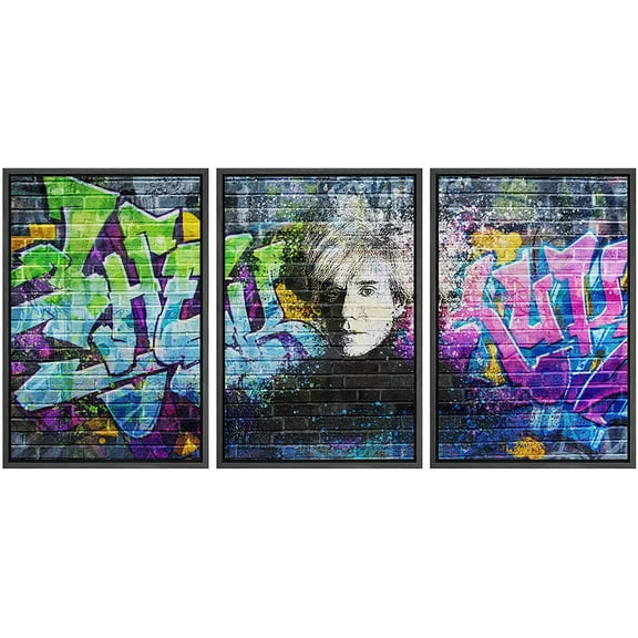 wall26 Framed Canvas Print Wall Art Set Spray Paint Style Andy Warhol Graffiti & Street Art Comic Book Illustrations Modern Art Urban Portrait for Living Room, Bedroom, Office - 16"x24"