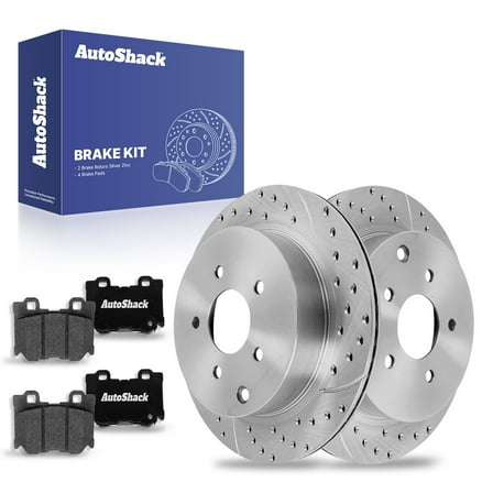 AutoShack 12.13" (308 mm) Rear Vented Drilled & Slotted Brake Rotors Coated   Ceramic Brake Pads | Replacement for 2013 INFINITI M37 | Silver Zinc Coated | 6-PC Brake Kit | SilverShield Pro