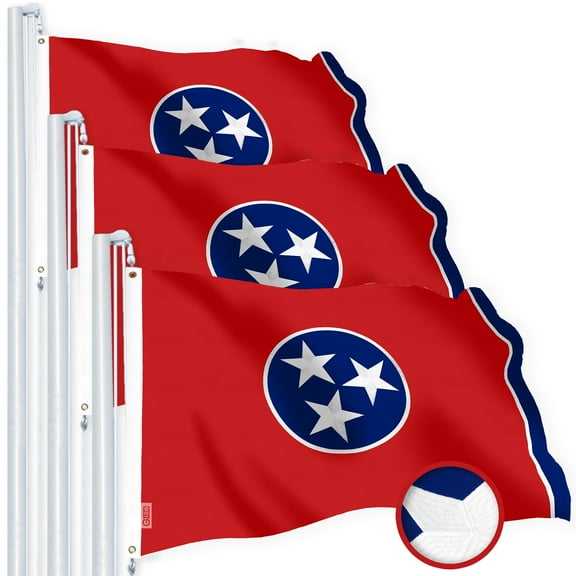 G128 3 Pack: Tennessee TN State Flag | 4x6 Ft | StormFlyer Series Embroidered 220GSM Spun Polyester | Embroidered Design, Indoor/Outdoor, Brass Grommets, Heavy Duty, All Weather