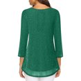 thumbnail image 5 of ClodeEU Women's 3/4 Length Sleeve Blouses，Round Neck Pleated，Sparkle Effect Double Layer Tunic Tops Green,Womens Plus M, 5 of 8