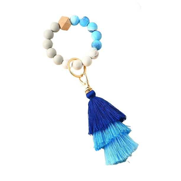 Minnieouse Cuentas llavero colgantes exquisita decoración de moda accesorio borla llaves anillo colgante decoración bolsas flecos llaveros Accesorios de disfraces Azul Minnieouse AP014082-03