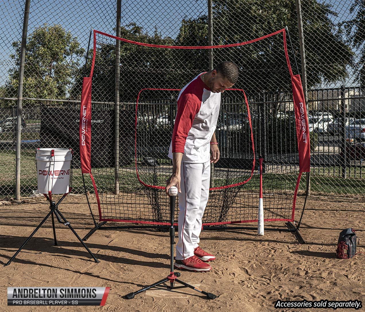 PowerNet 7x7 Baseball Softball Net and Tee Bundle | Durable Construction | Solo Batting Practice for Improved Hitting