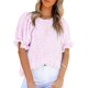 thumbnail image 3 of Tops con estampado floral para mujer, elegantes camisas con cuello redondo y mangas abullonadas, linda blusa Babydoll, camisetas informales holgadas, 3 of 5