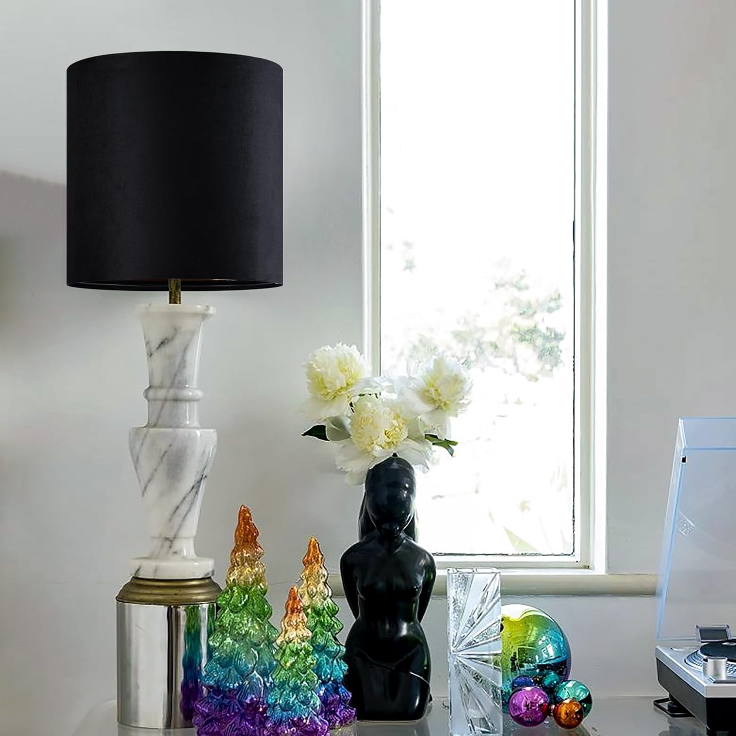 GOSO Tall Drum Velvet Black Lamp Shades Set of 2- Lampshades for Table Lamps-10 * 10 * 10 inch (Spider) Small Drum Shade-Modern Lampshade-DIY Shade-Replacement,Easy Assembly-Handcraft-Rustic