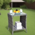 thumbnail image 5 of Olurrisa Outdoor Coffee Table 19.25" Square - Clear Tempered Glass Top with Grey PE Rattan Base, 120lb Capacity All-Weather Patio Furniture for Garden & Deck, 5 of 11