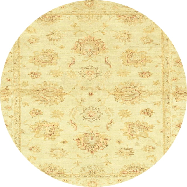 Ahgly Company Tapis d'Intérieur Rond Abstrait Jaune Audacieux Oriental, 6 Pieds Rond