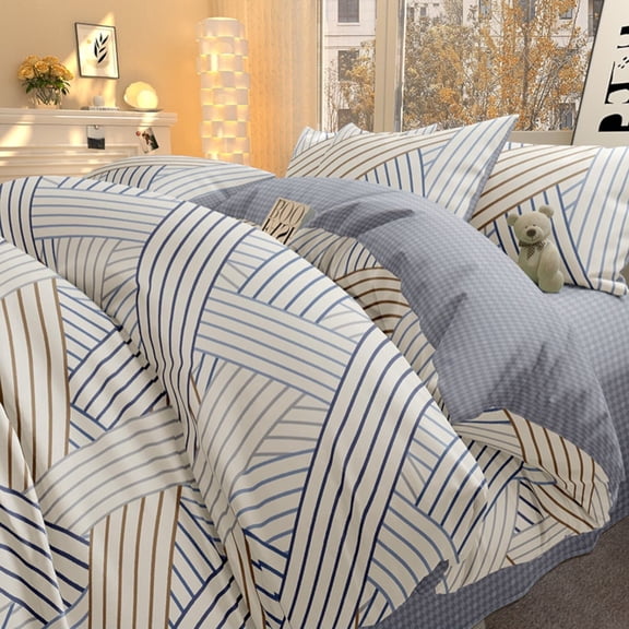 Organic Club Queen Size Azure Breeze Cotton Duvet Cover Set of 3 Comforter Cover with 2 Pillowcases with Envelope Closure 100% Cotton Bedding Set, Machine Washable, Blue White