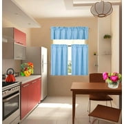 Set of 3 pieces Kitchen Curtain Blackout K33 Light blue color Rod Pocket for Bathroom Short Window home dcor Two (2) Tier Panels Linen + One (1) Matching Valance